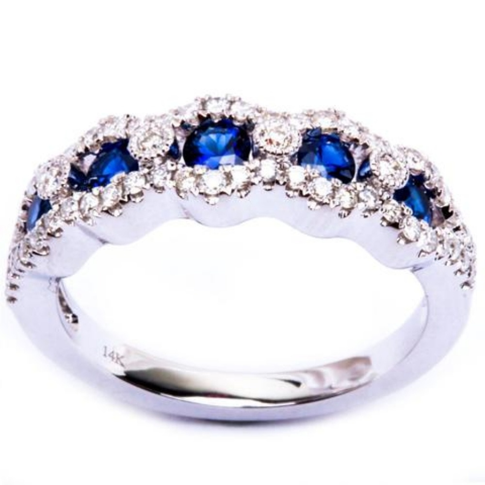 white gold blue sapphire and diamond ring